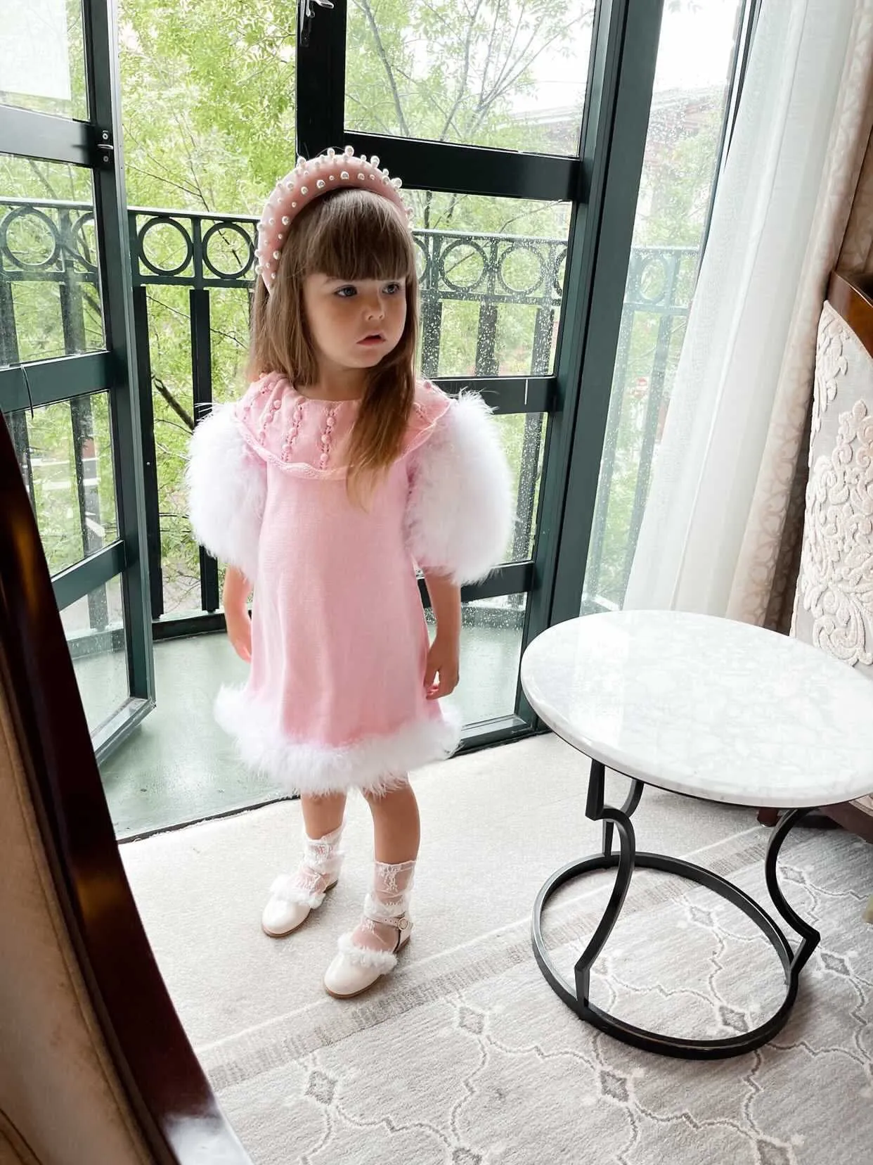 Ella Knit Pink Feather Dress