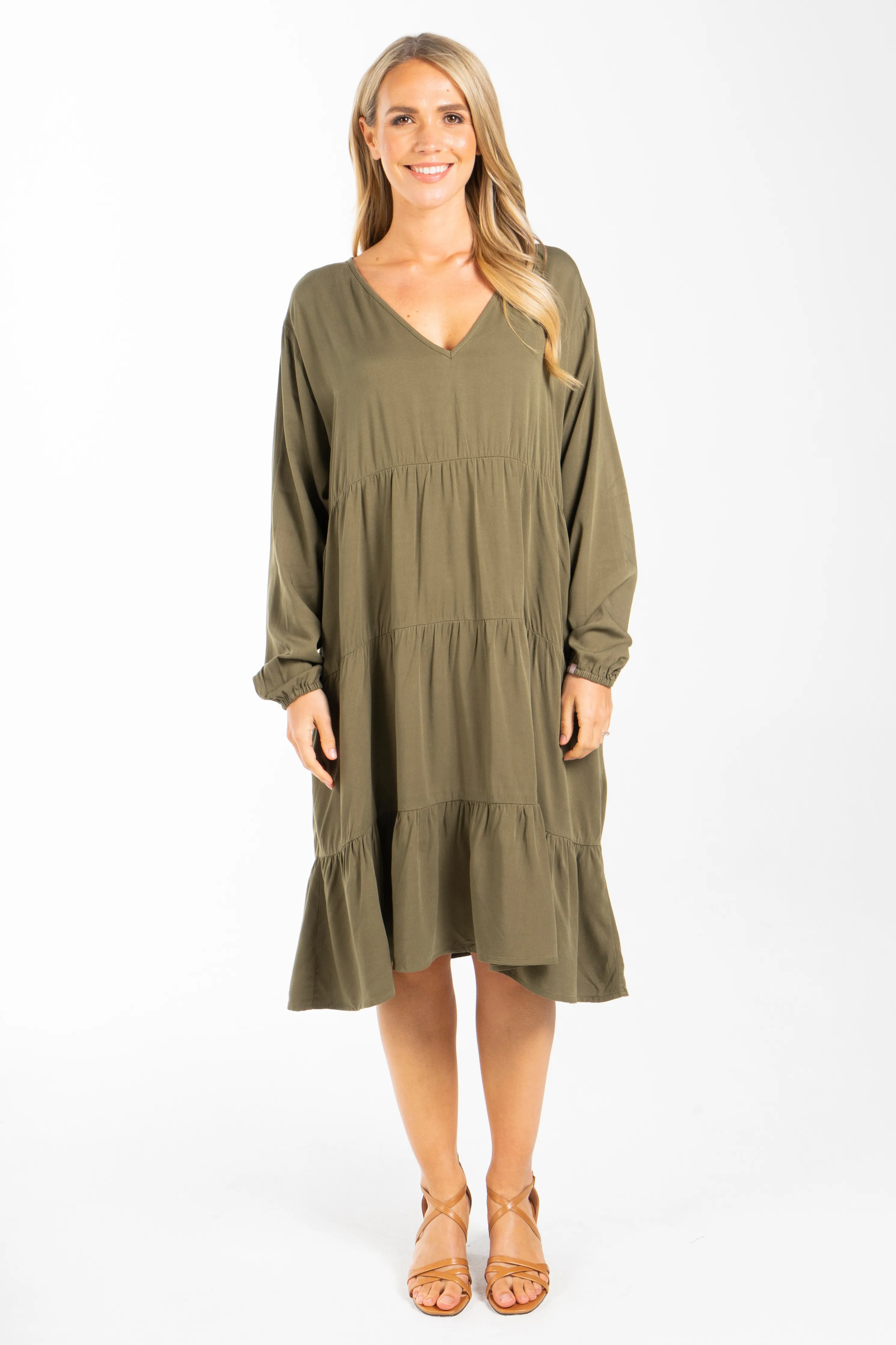 FINAL SALE Long Sleeve Chic Dress in Khaki