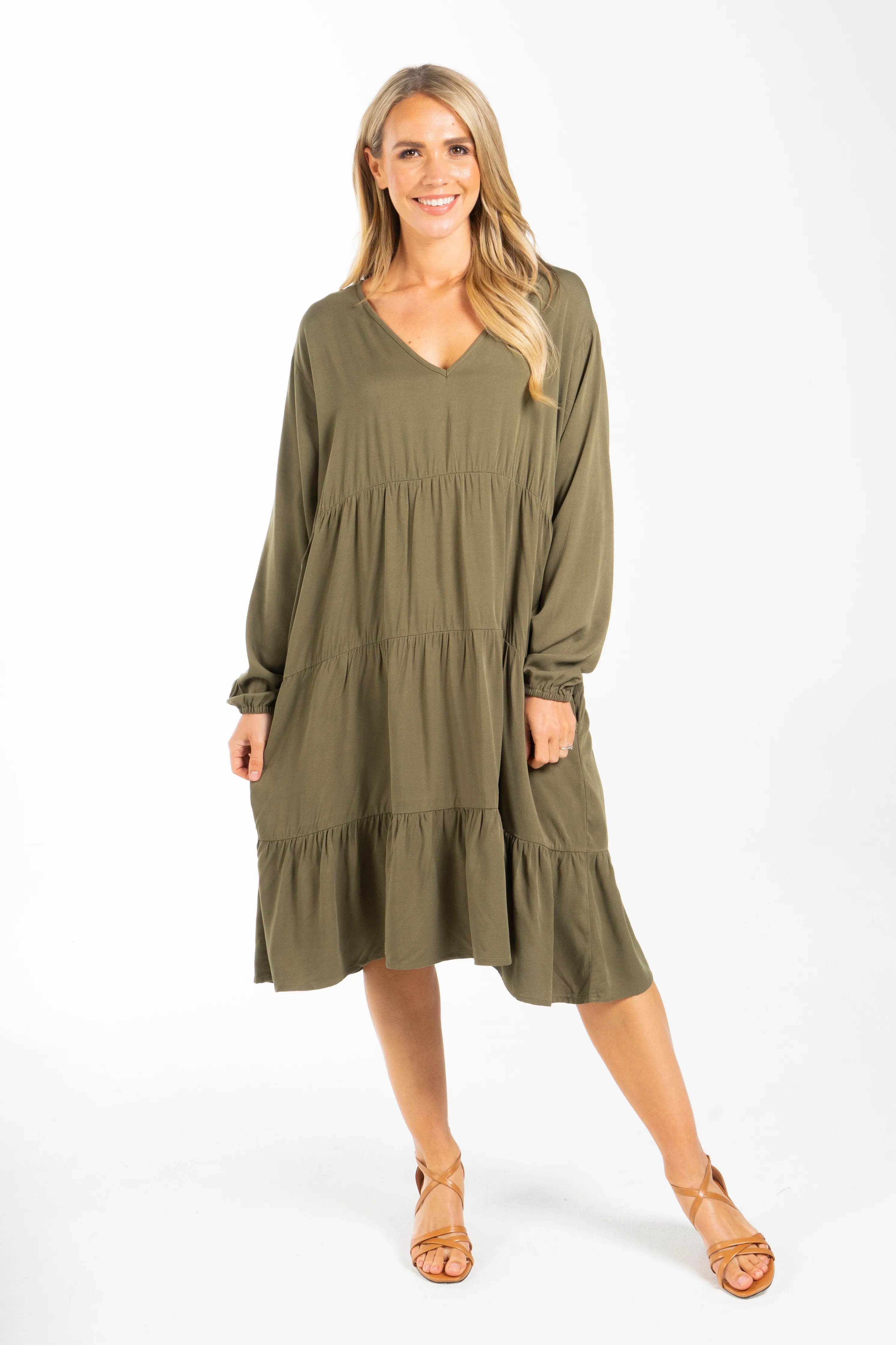 FINAL SALE Long Sleeve Chic Dress in Khaki