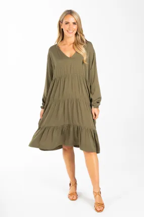 FINAL SALE Long Sleeve Chic Dress in Khaki