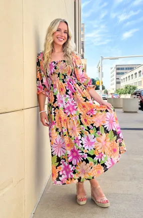 Flirty Impression Multicolor Smocked Midi Dress