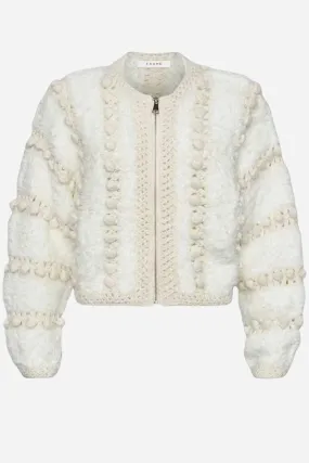 Chic Cream-Colored Frame Denim Cardigan with Pom Pom Detailing