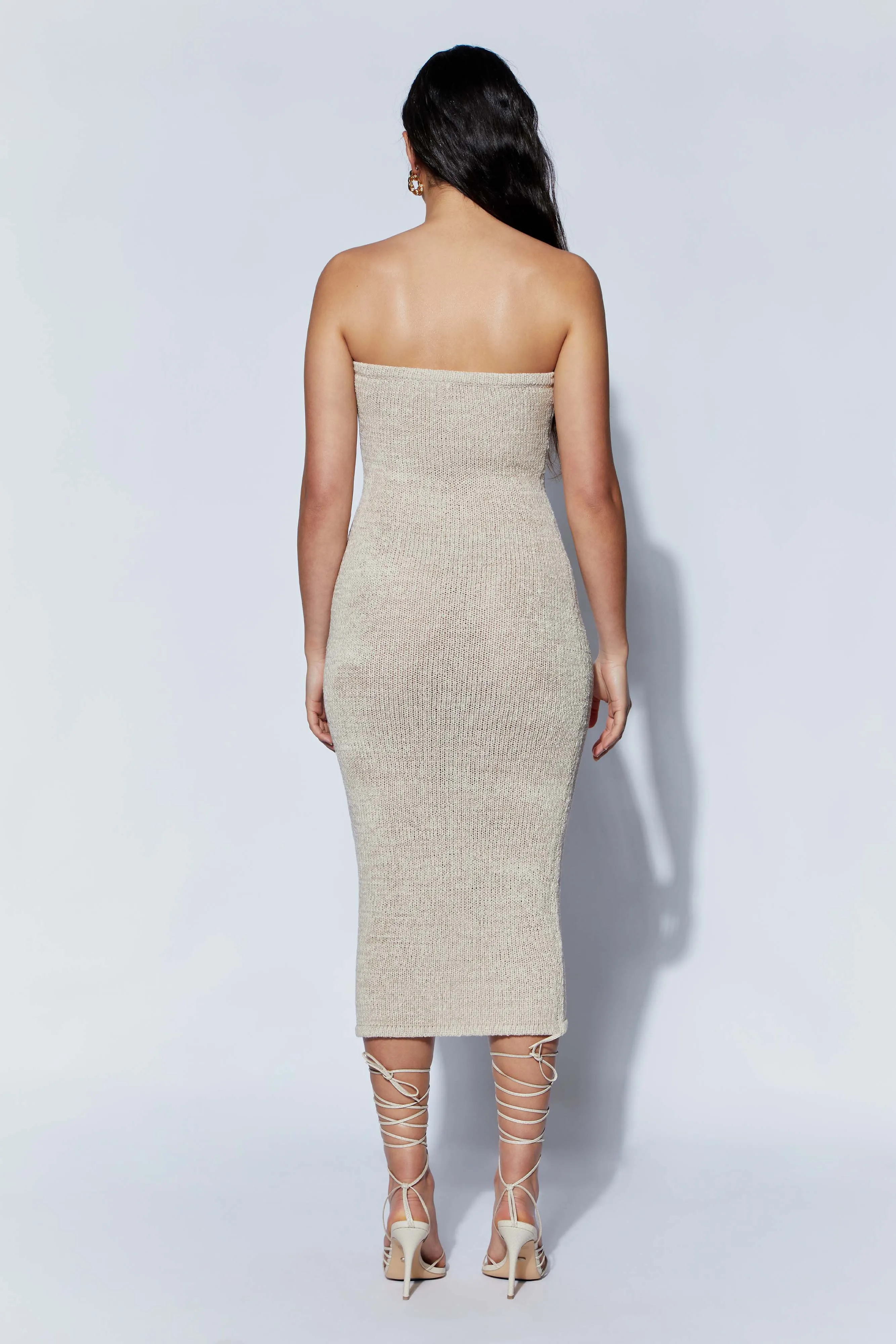 Friya Strapless Tape Yarn Midi Dress - Wheat