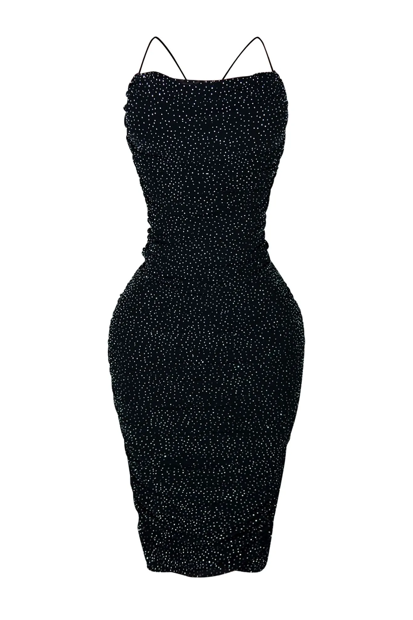 Sparkling Rhinestone Mesh Ruched Party Dress - Gemma Collection