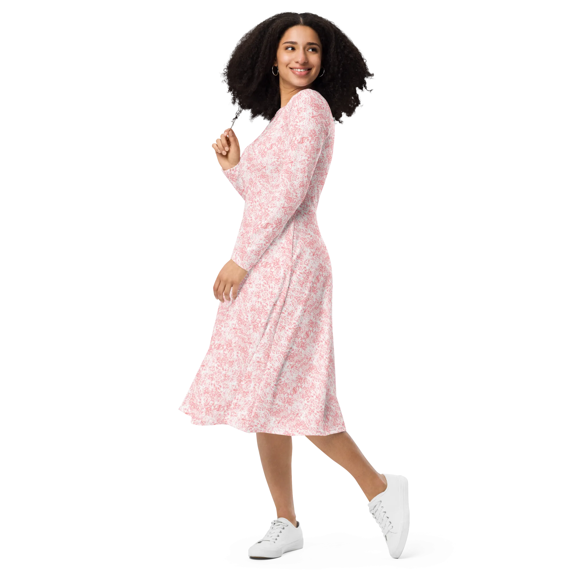 God's Louloudia Peach long sleeve midi dress