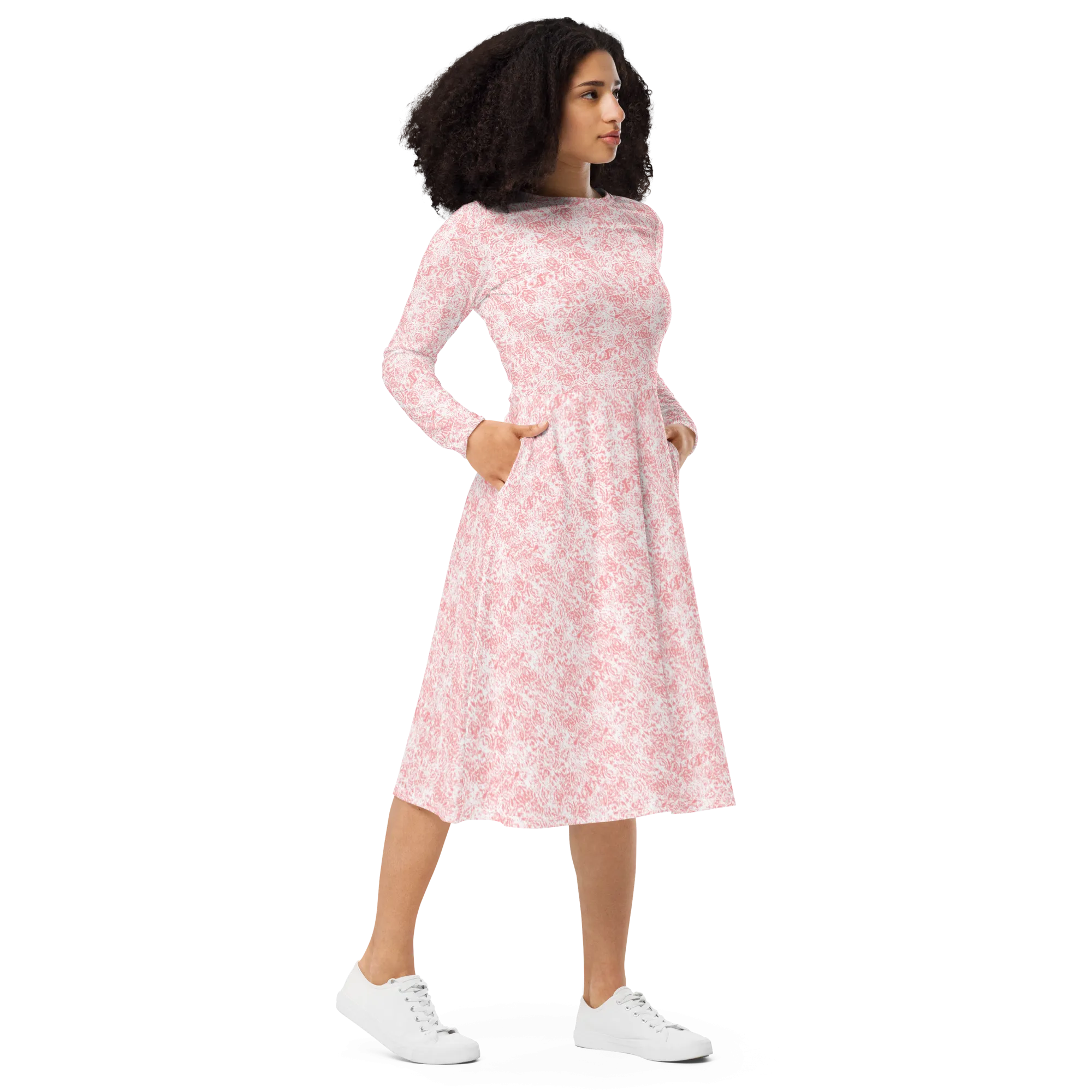 God's Louloudia Peach long sleeve midi dress