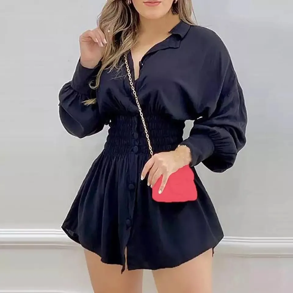 High Waist Slim Mini Shirt Dress