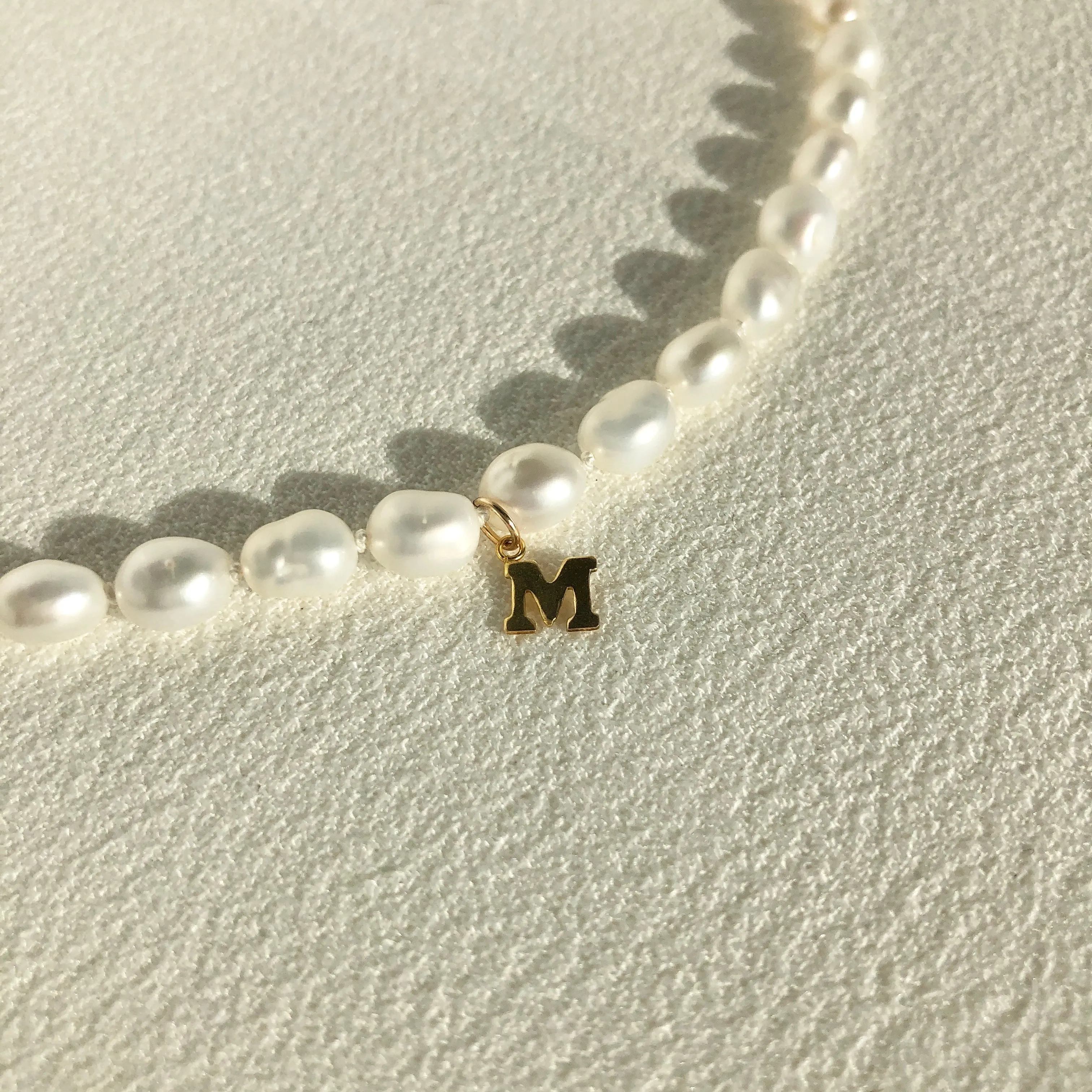 Initial Cream Rose Pearl Necklace