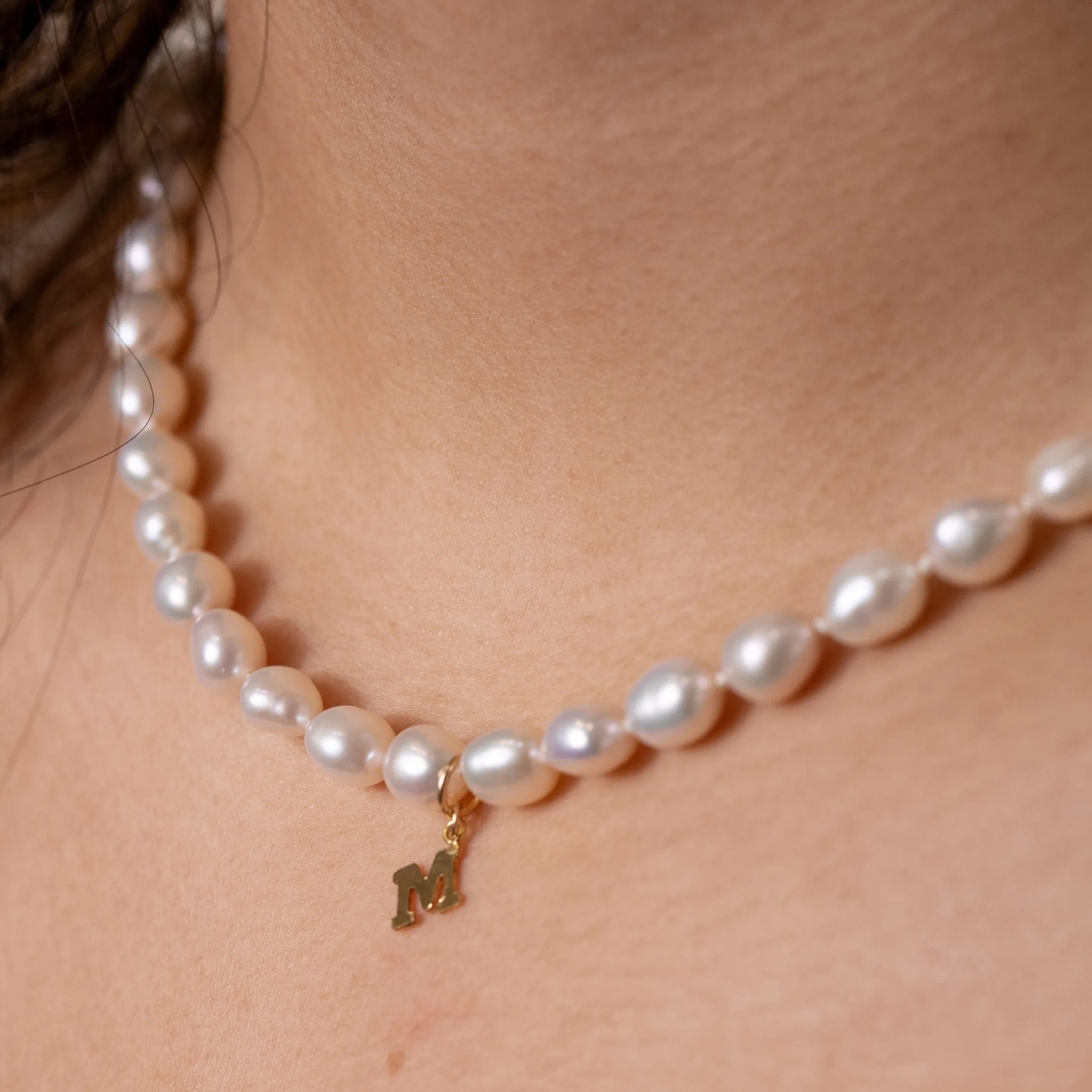 Initial Cream Rose Pearl Necklace