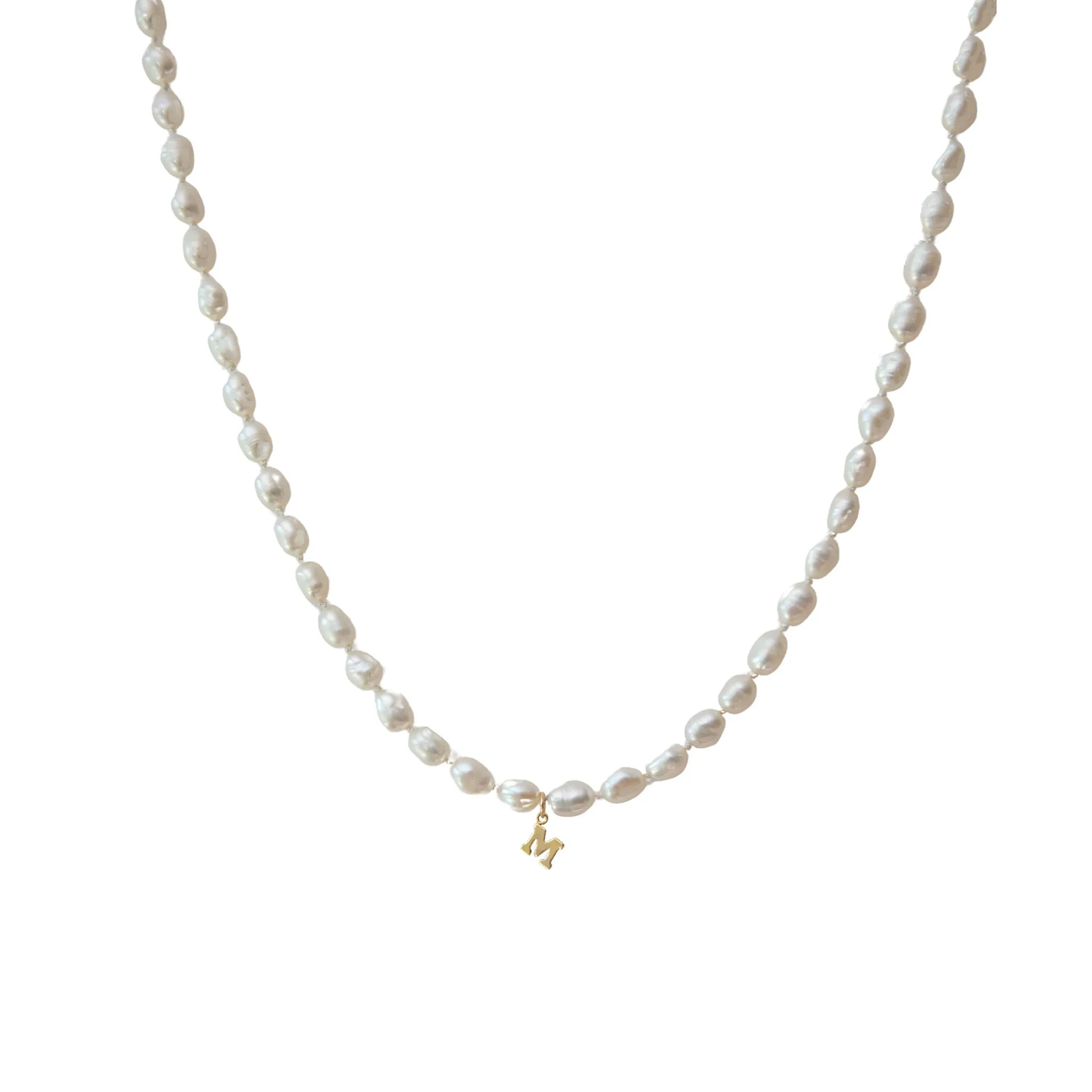 Initial Cream Rose Pearl Necklace