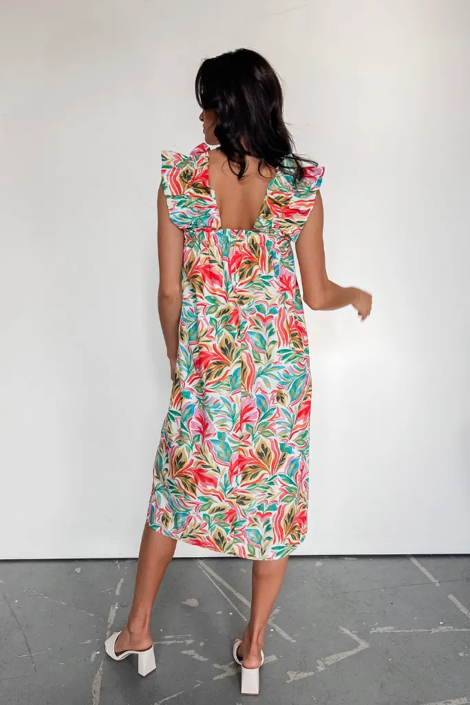 Island In The Sun Flutter Sleeve Midi Dress