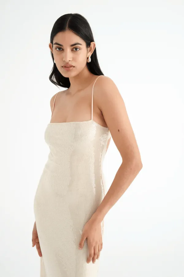 Juliano Sequin Slip Dress Light Coffee