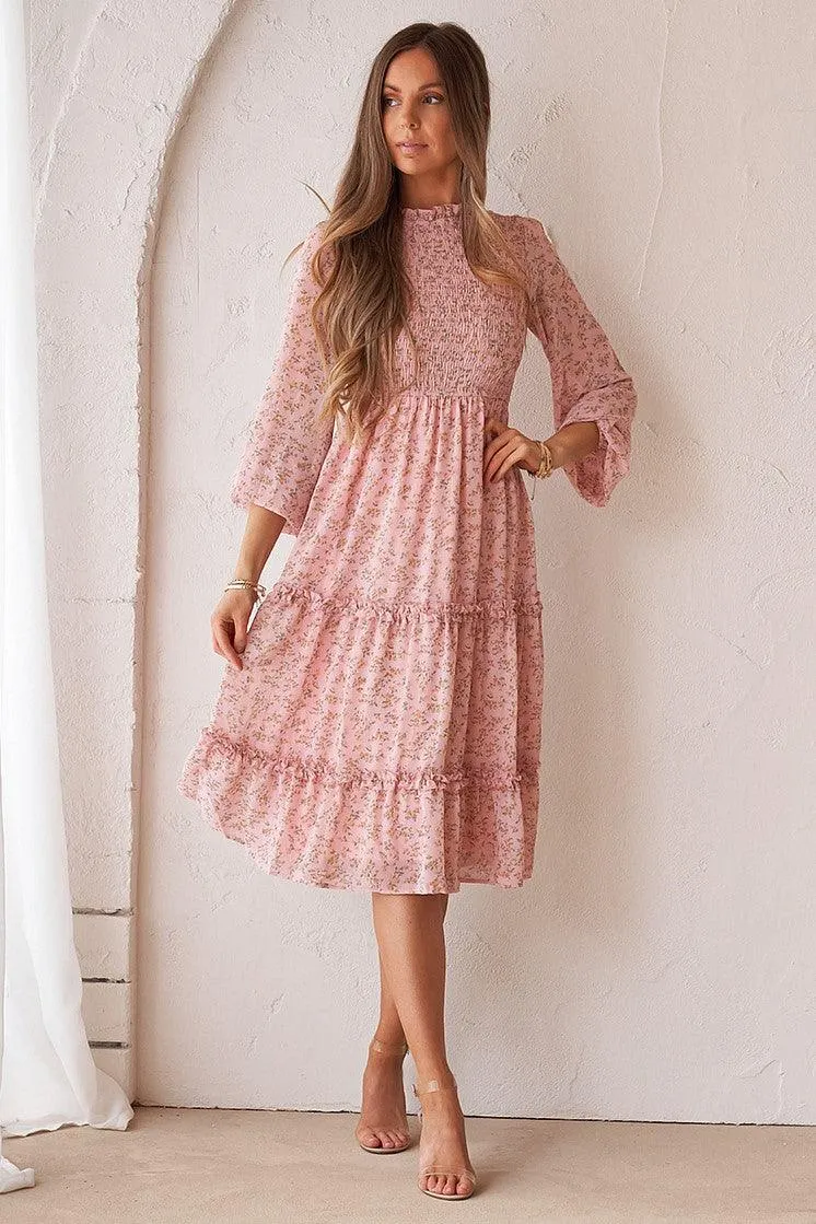 Juniper Shirred Dress - Blush