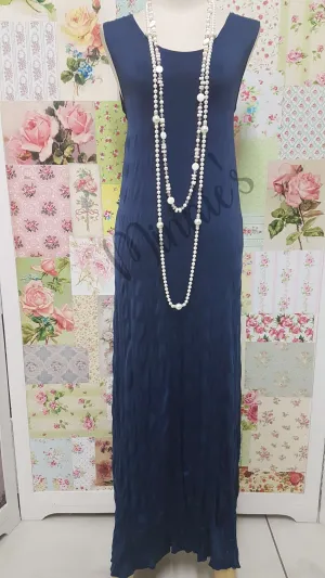 Light Navy Crushed Long Dress CH0533