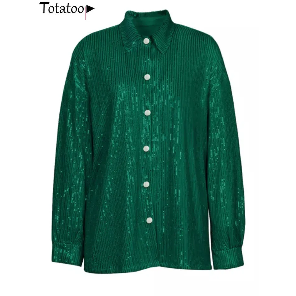 Long Sleeve Buttoned Sequin Shirt