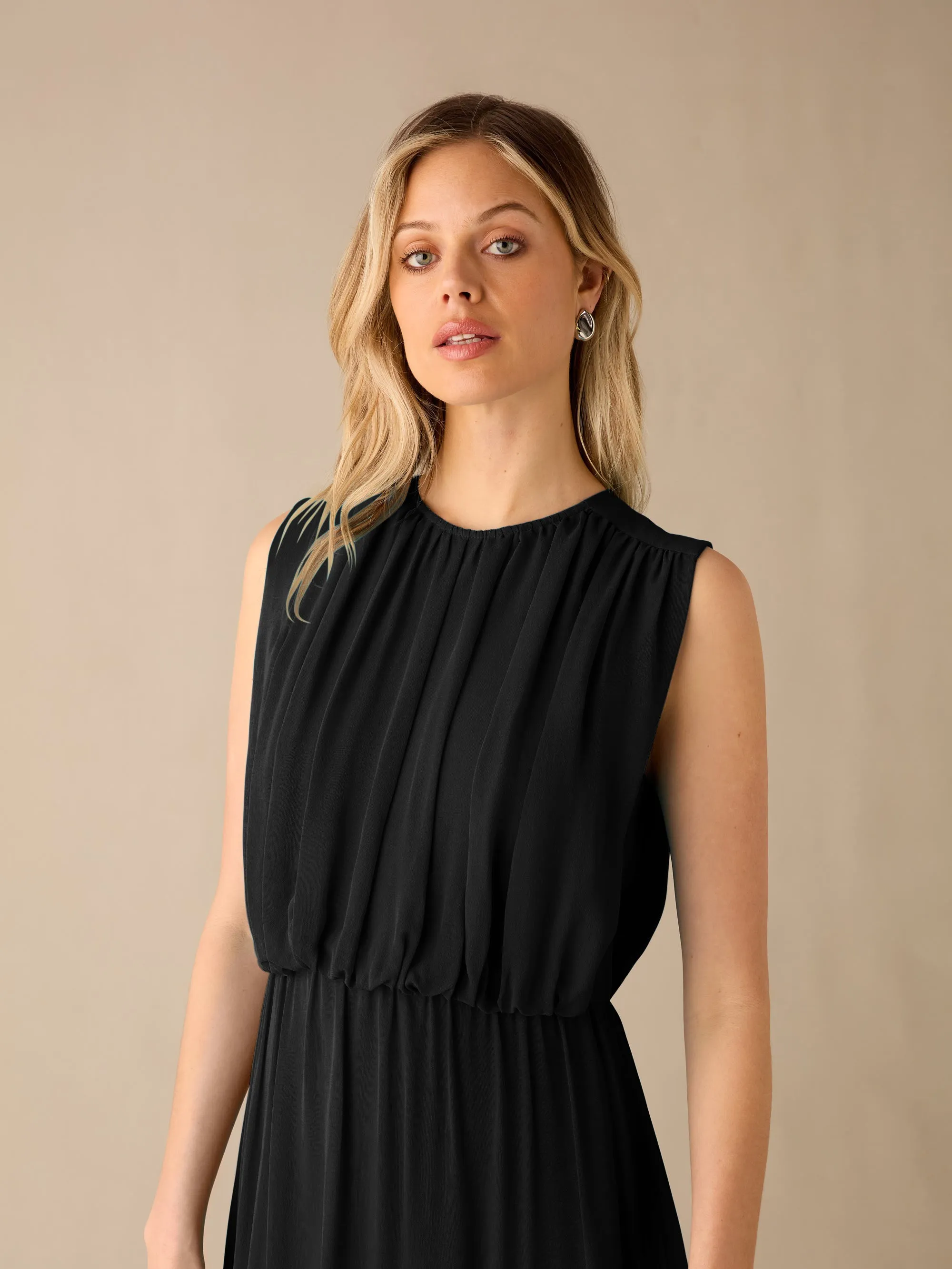 Lucia Black Gathered Waist Maxi Dress