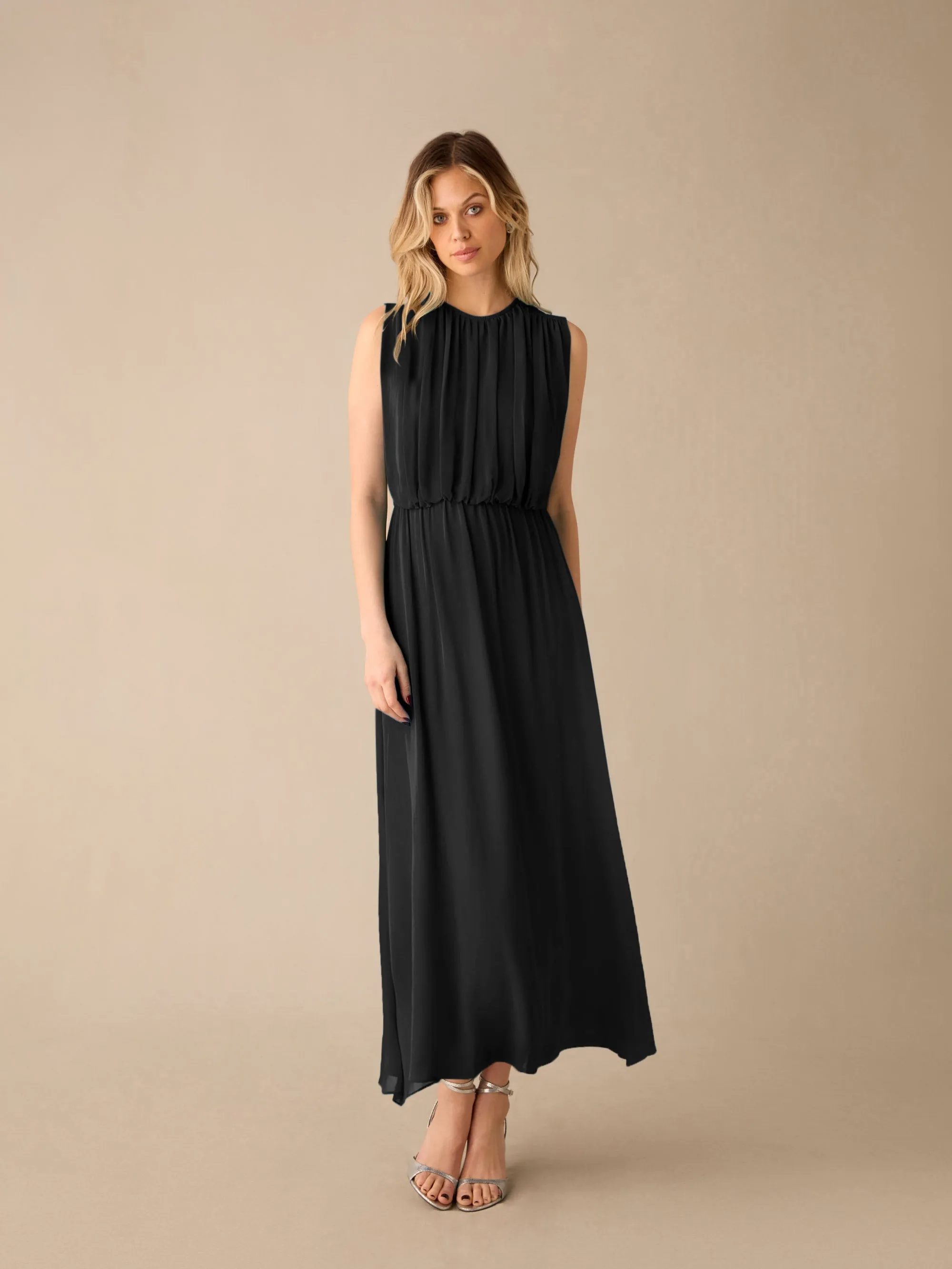 Lucia Black Gathered Waist Maxi Dress