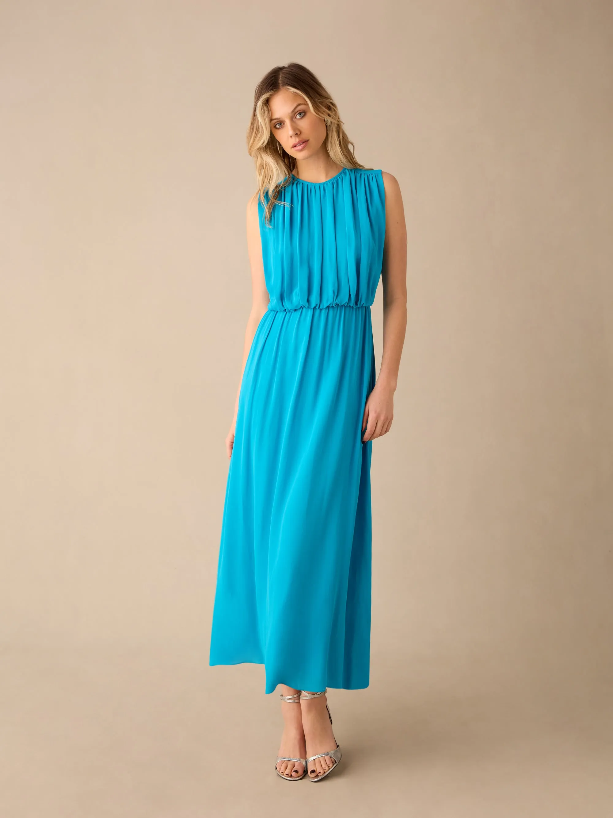 Lucia Blue Gathered Waist Maxi Dress