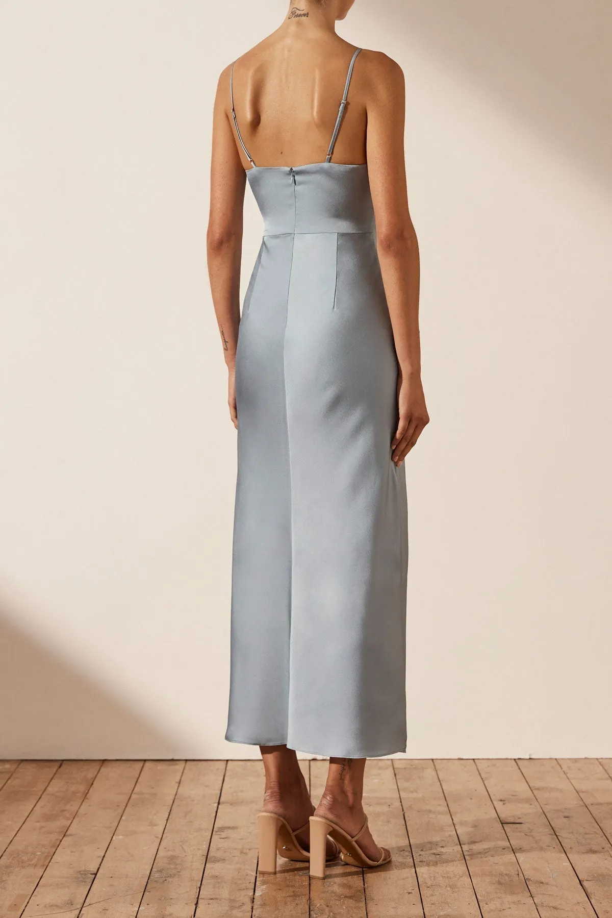 LUXE TWIST FRONT SLEEVELESS MIDI DRESS - AZURE