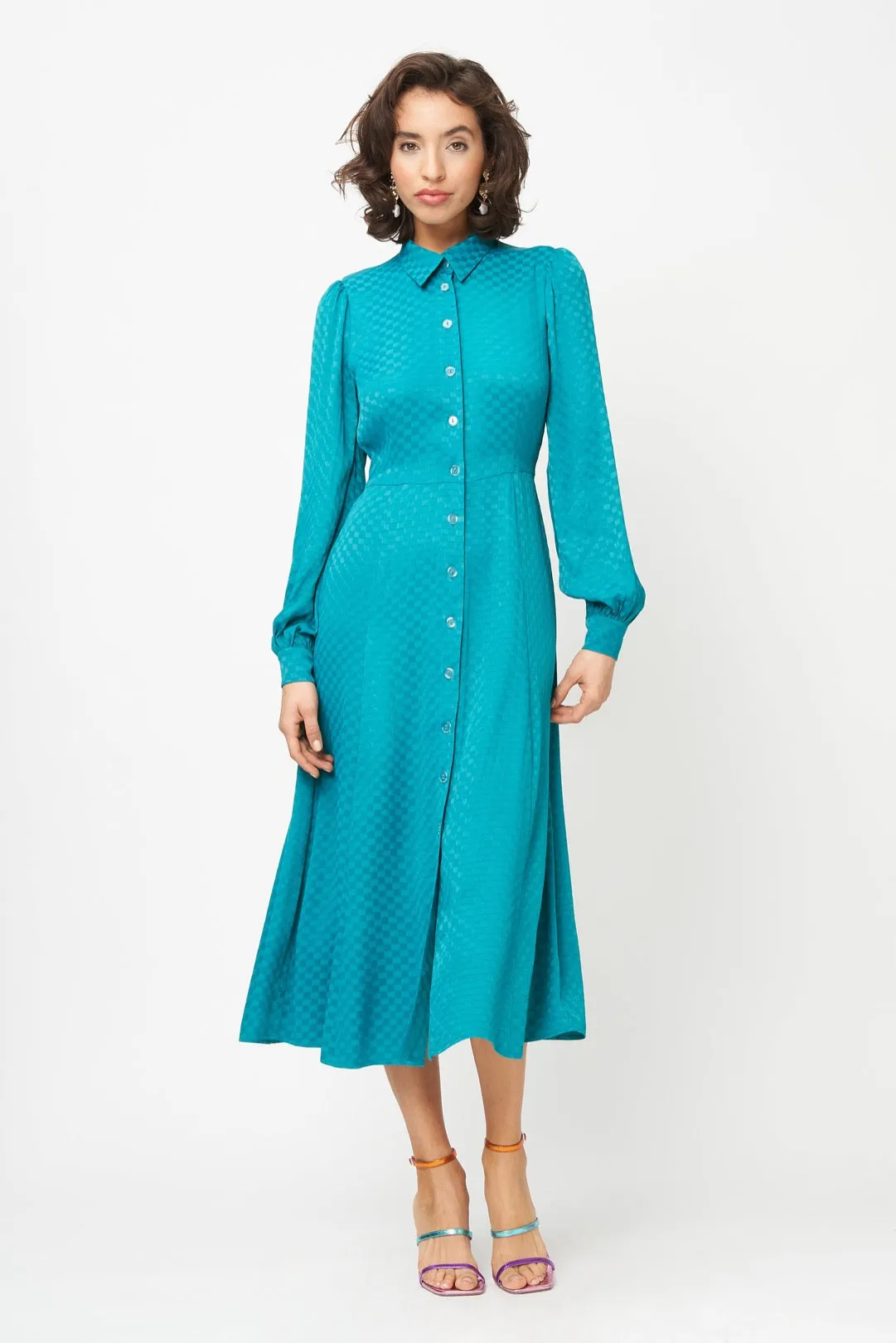 Maeve Dress Teal Checkerboard