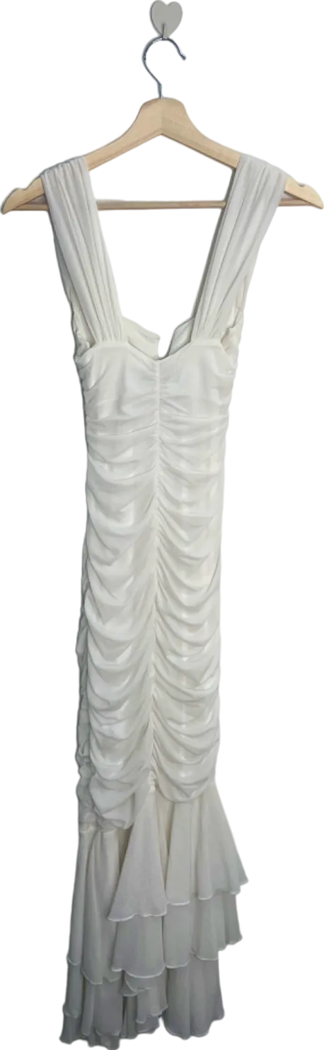 Michael Costello White Ruched Bodycon Dress UK 4