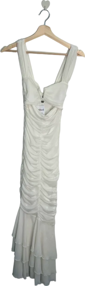 Michael Costello White Ruched Bodycon Dress UK 4