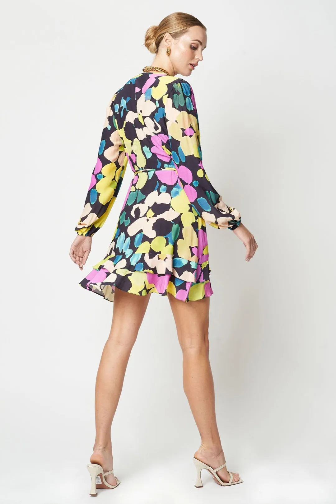 Mini Wrap Dress Abstract Neon