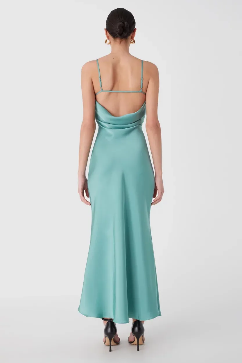 Misha Vida Satin Midi Dress - Juniper Green