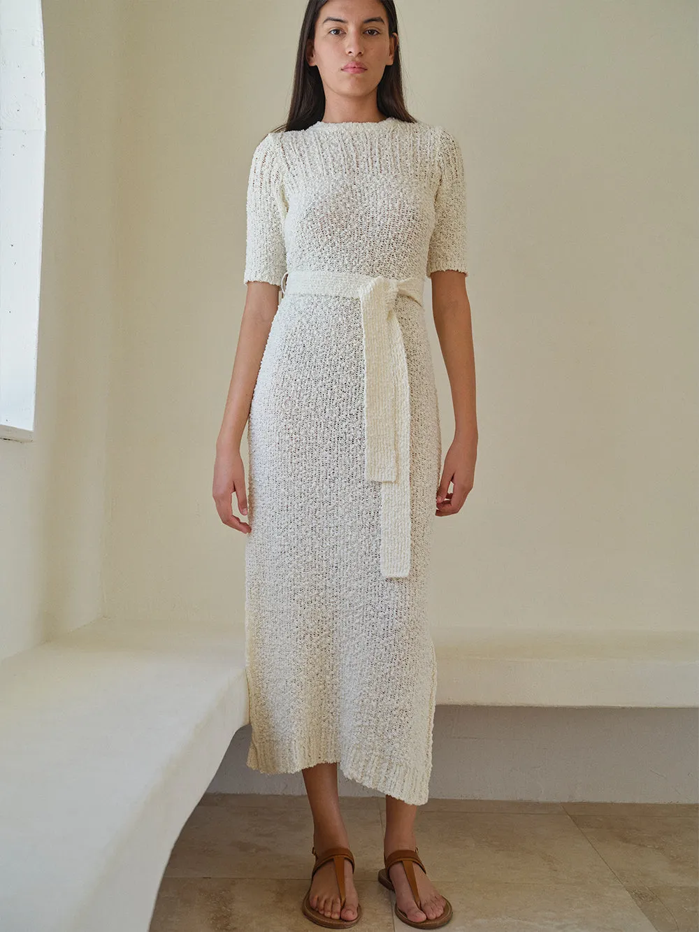 Mixed Stitch Sweater Dress -- Cream