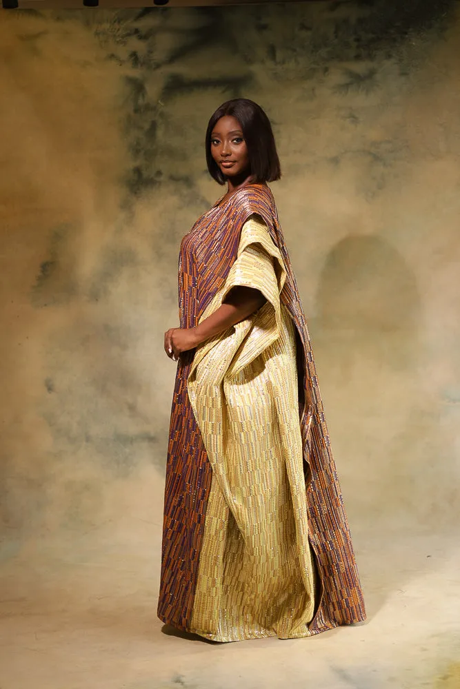 MOREMI REGAL KAFTAN - BROWN, ORANGE, GOLD AND BLUE