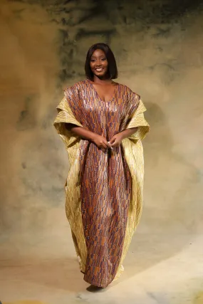 MOREMI REGAL KAFTAN - BROWN, ORANGE, GOLD AND BLUE