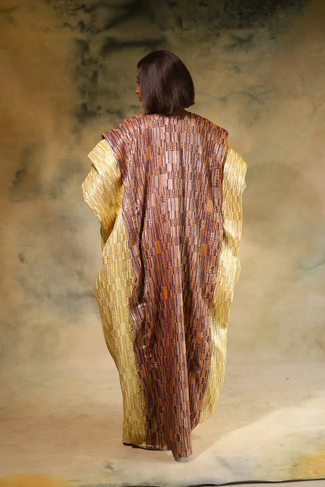 MOREMI REGAL KAFTAN - BROWN, ORANGE, GOLD AND BLUE