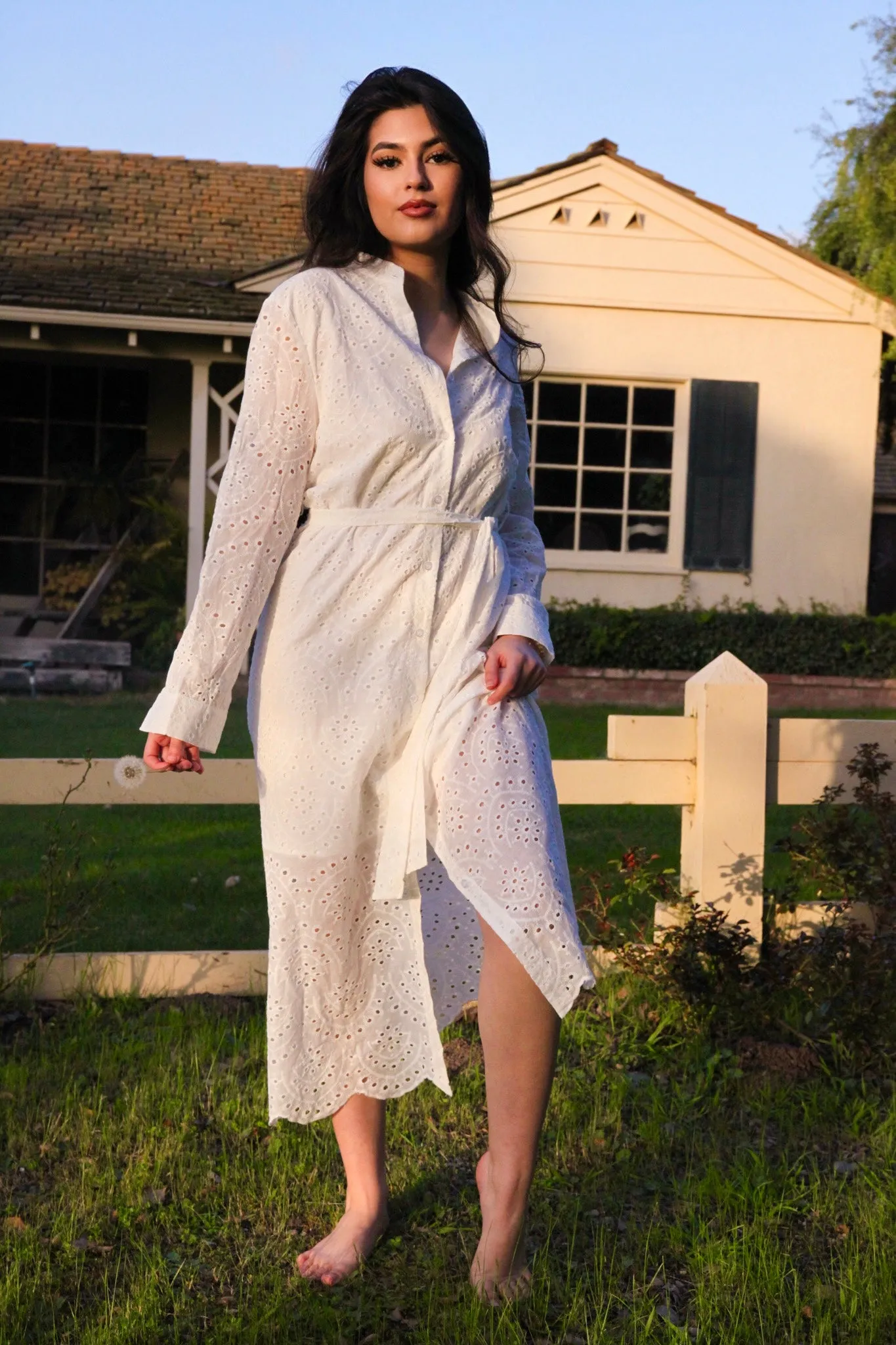 Oh So Chic Button Up Eyelet Dress - White