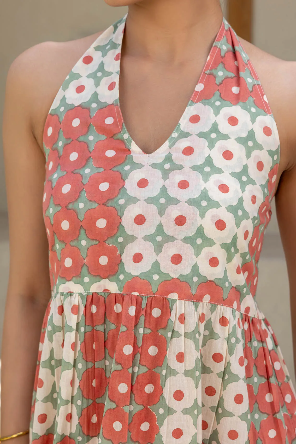 Orange Polka Dotted Halter Dress