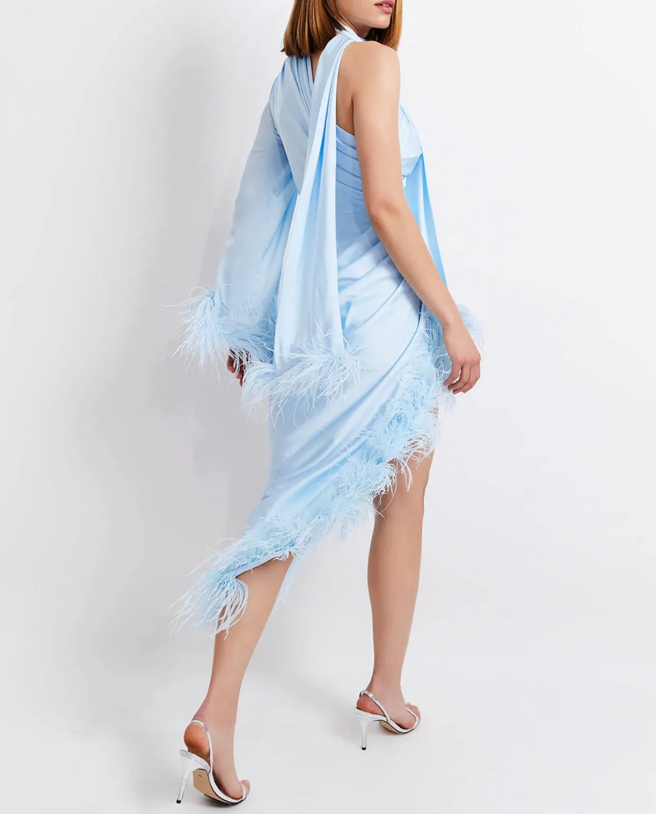 Patbo - Feather Trim Oscar Dress - Powder Blue