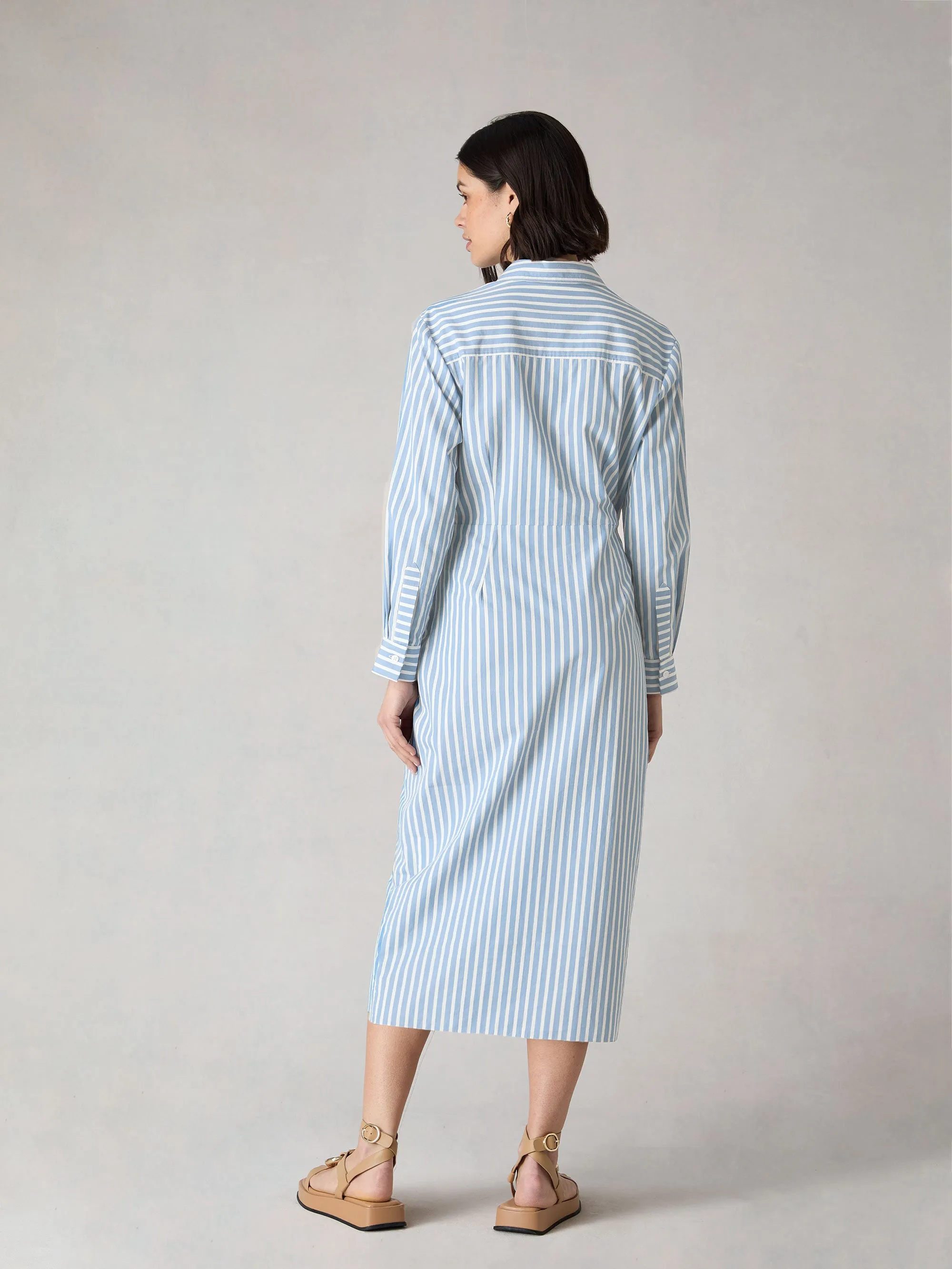 Petite Blue Stripe Wrap Shirt Dress