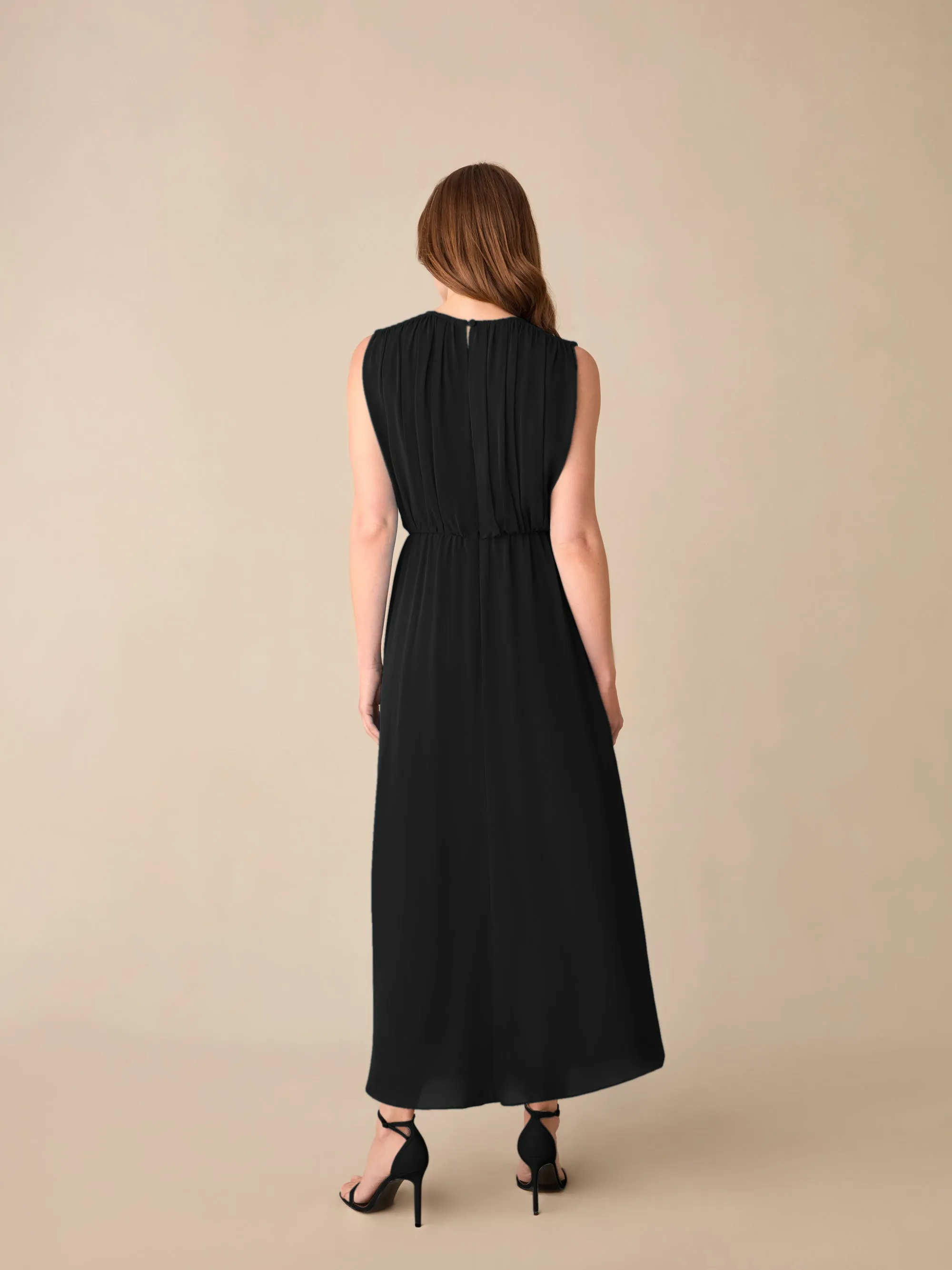 Petite Lucia Black Gathered Waist Maxi Dress