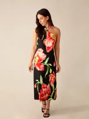 Petite Lyra Black Floral Halterneck Dress