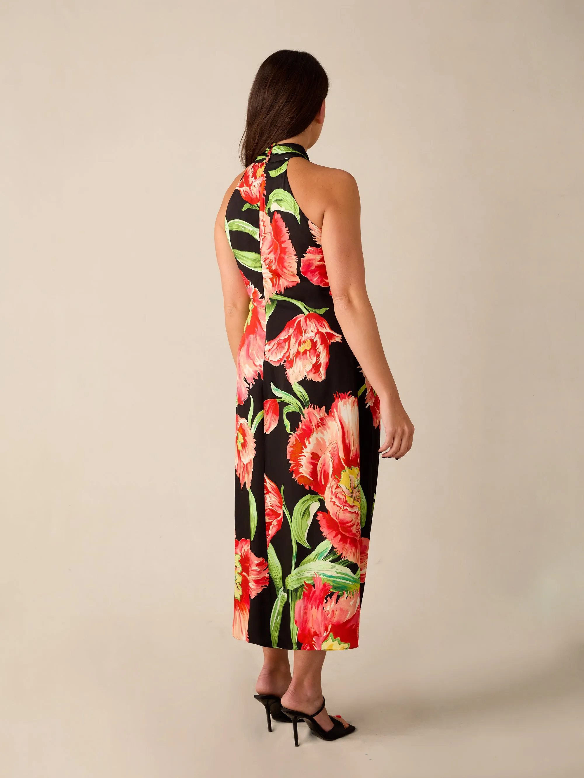 Petite Lyra Black Floral Halterneck Dress