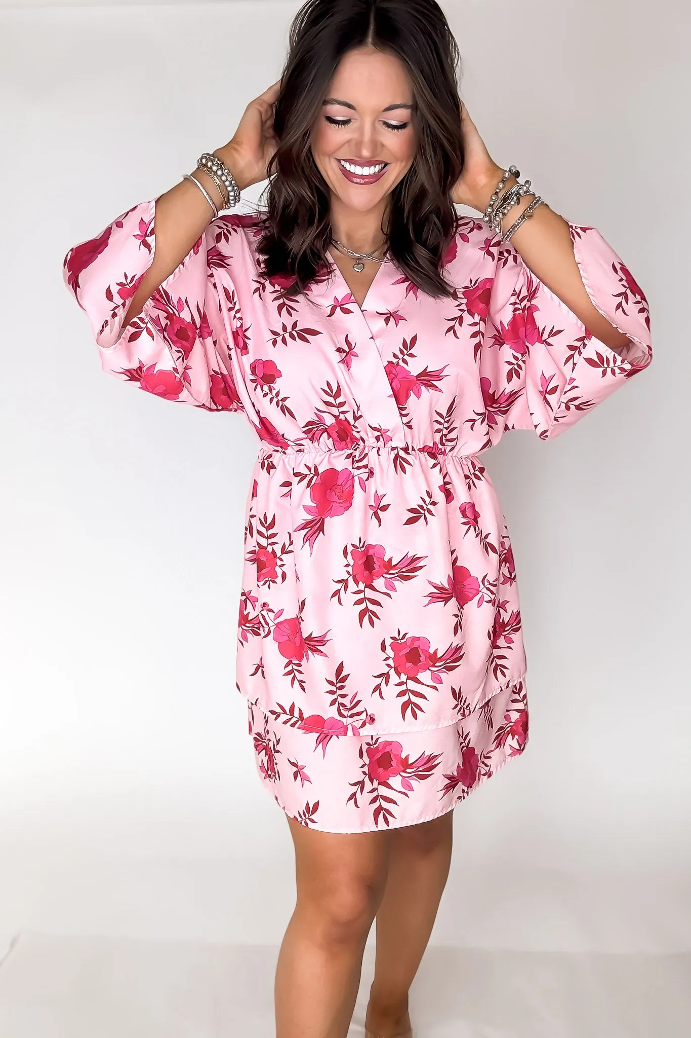 Pink Kimono Floral Dress