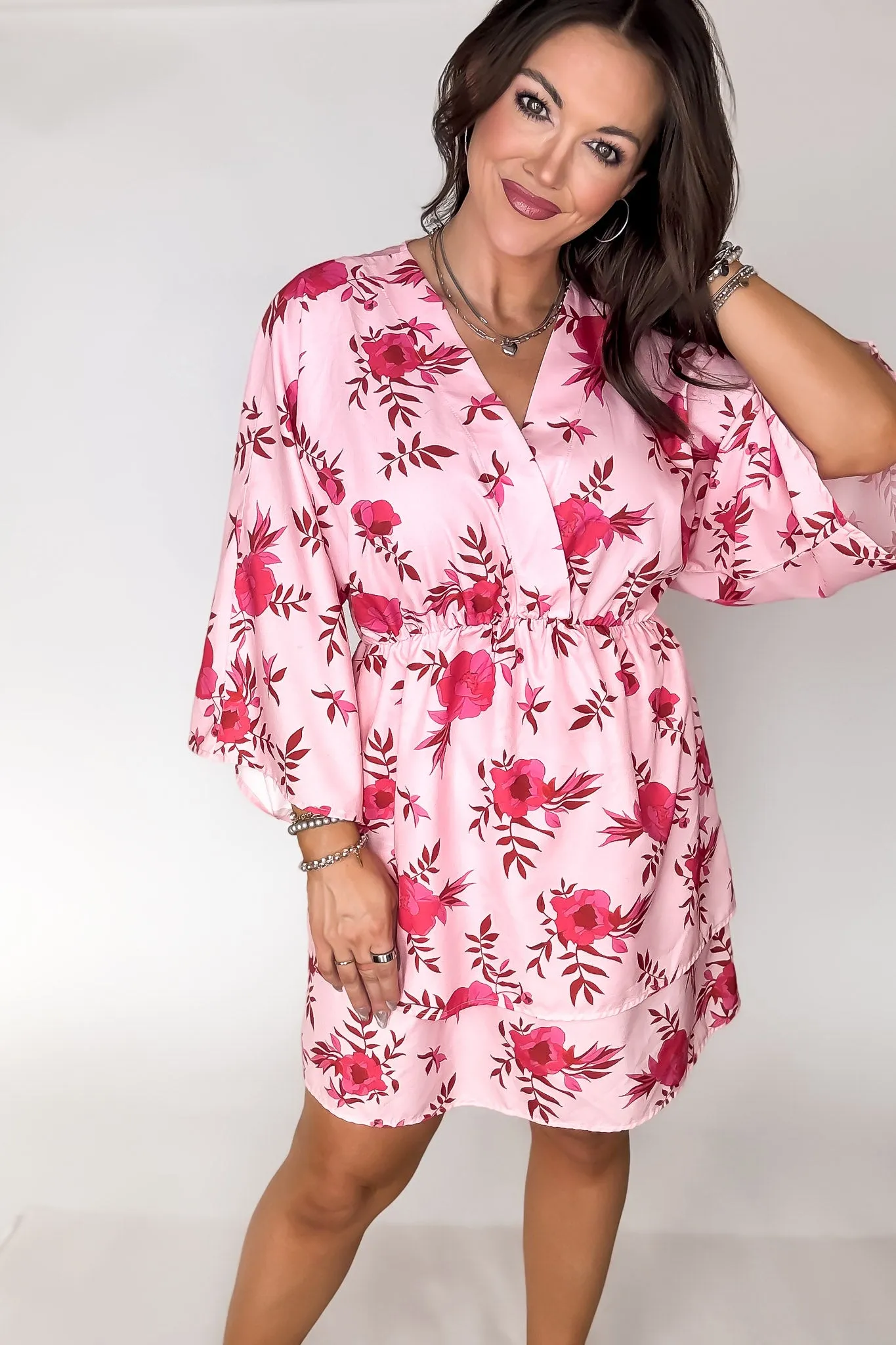 Pink Kimono Floral Dress