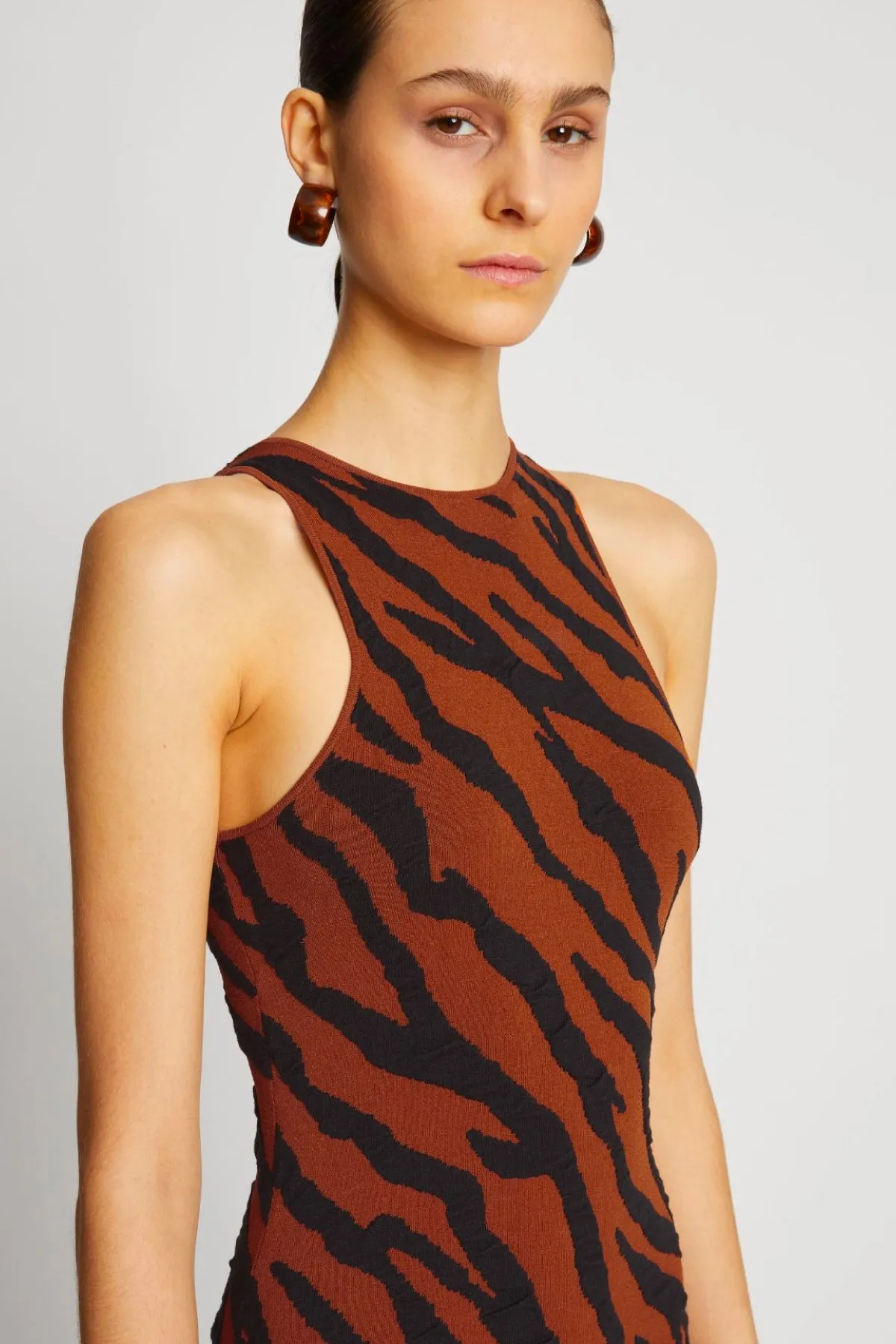 Proenza Schouler White Label Zebra Stripe Knit Dress - Honey/ Black