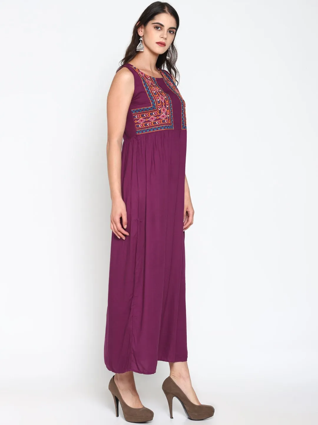 Purple Embroidered Maxi Dress