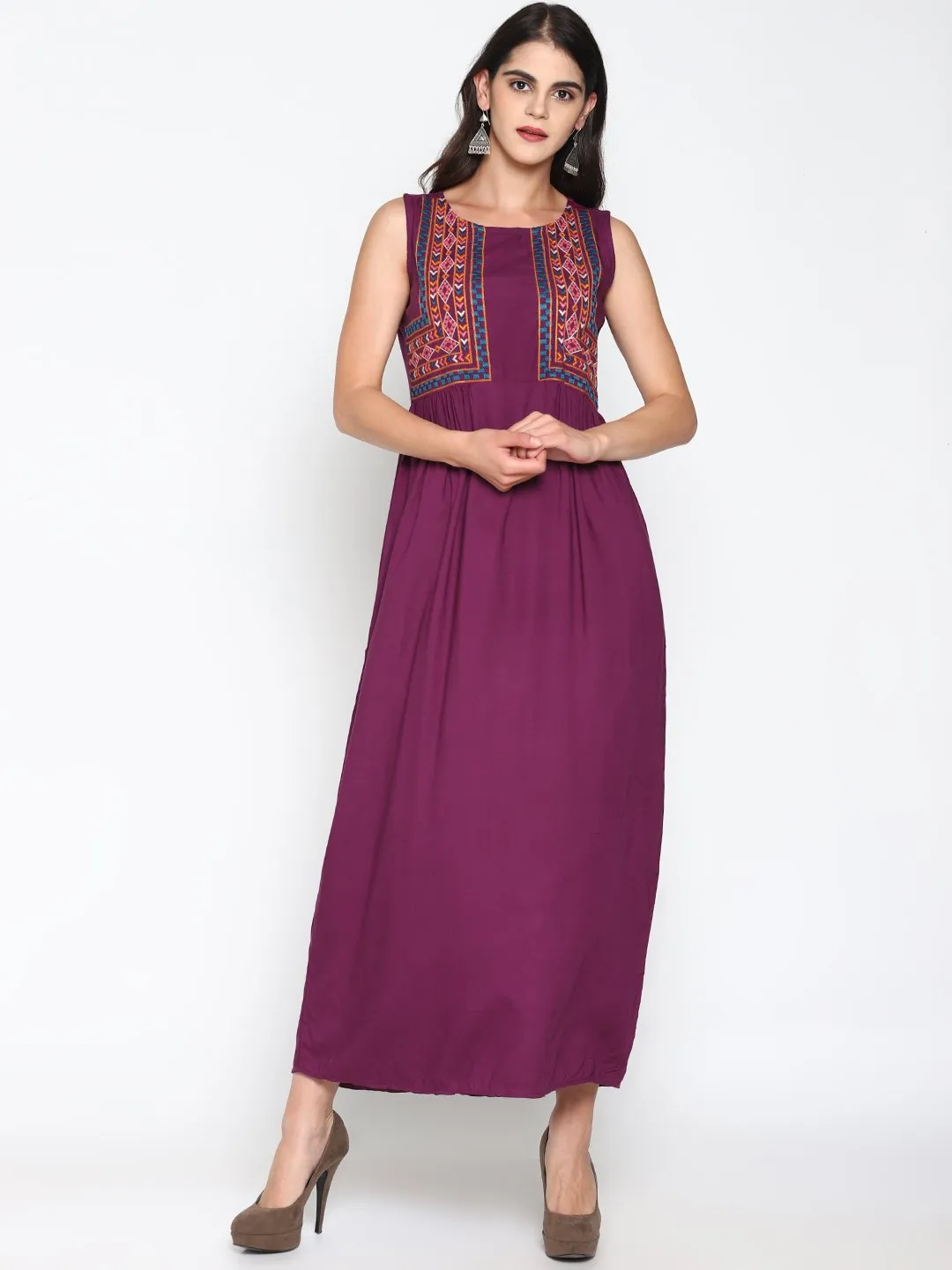 Purple Embroidered Maxi Dress