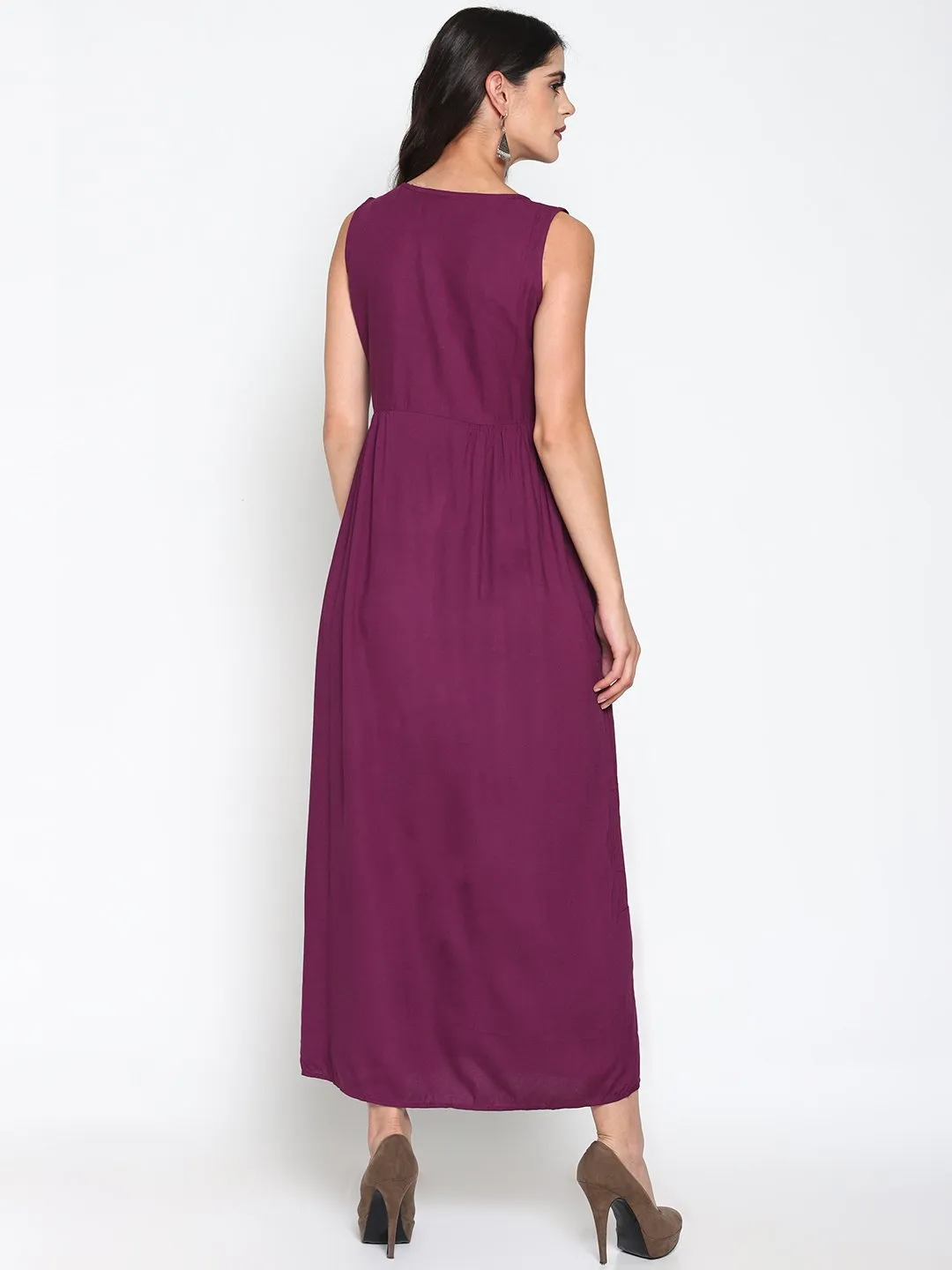 Purple Embroidered Maxi Dress