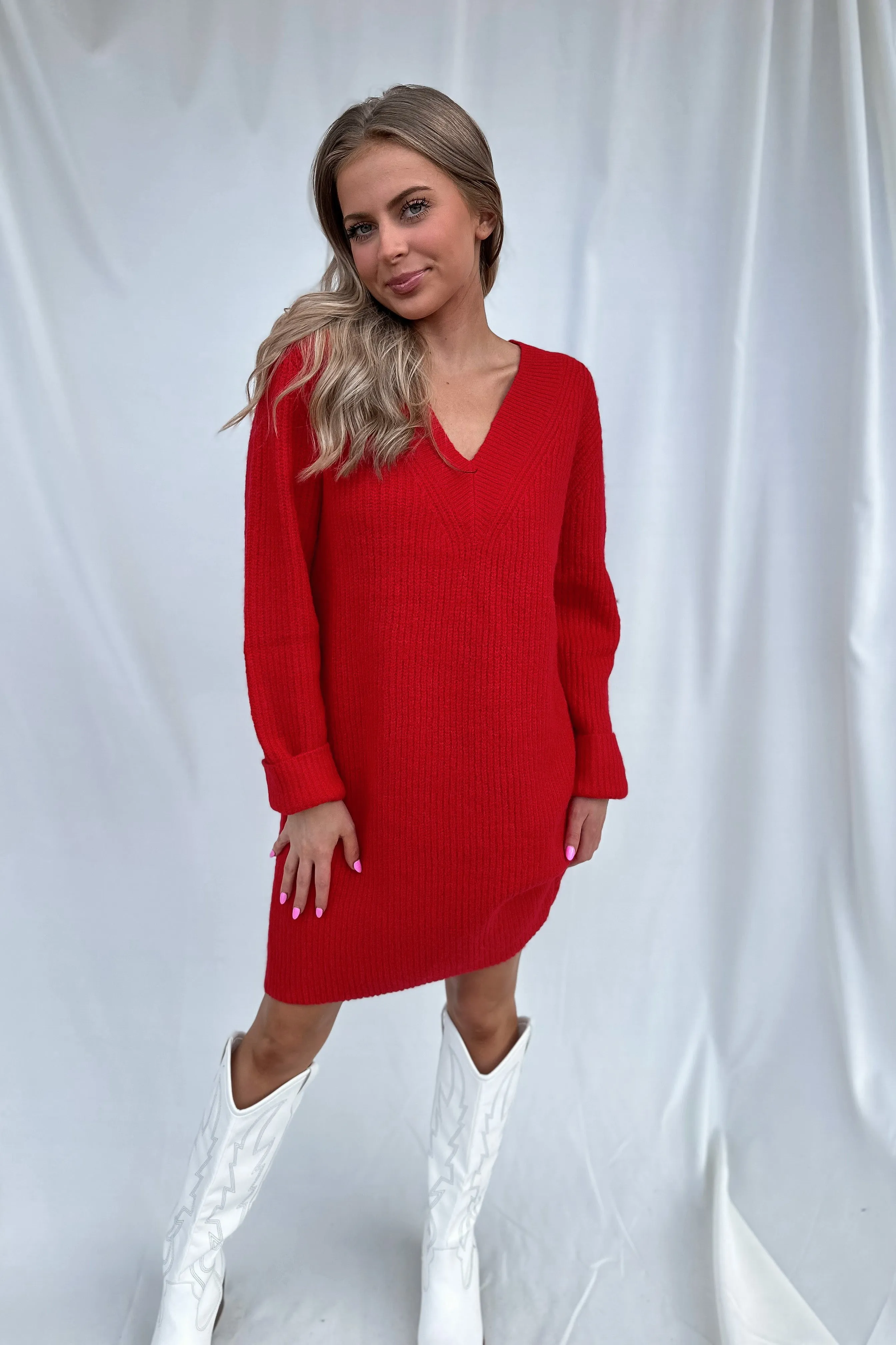 Rockin Red Knitted Sweater Dress- FINAL SALE