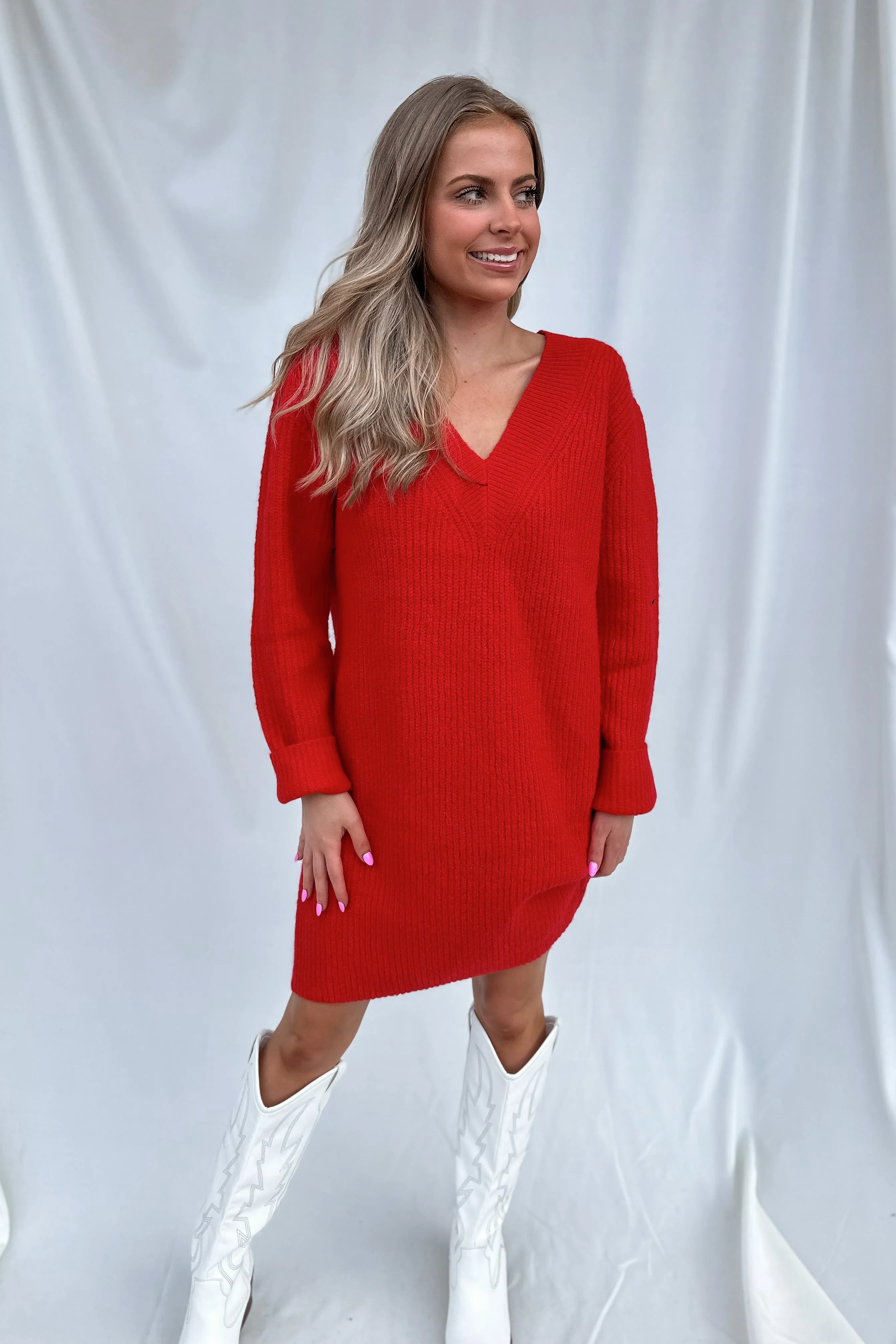 Rockin Red Knitted Sweater Dress- FINAL SALE