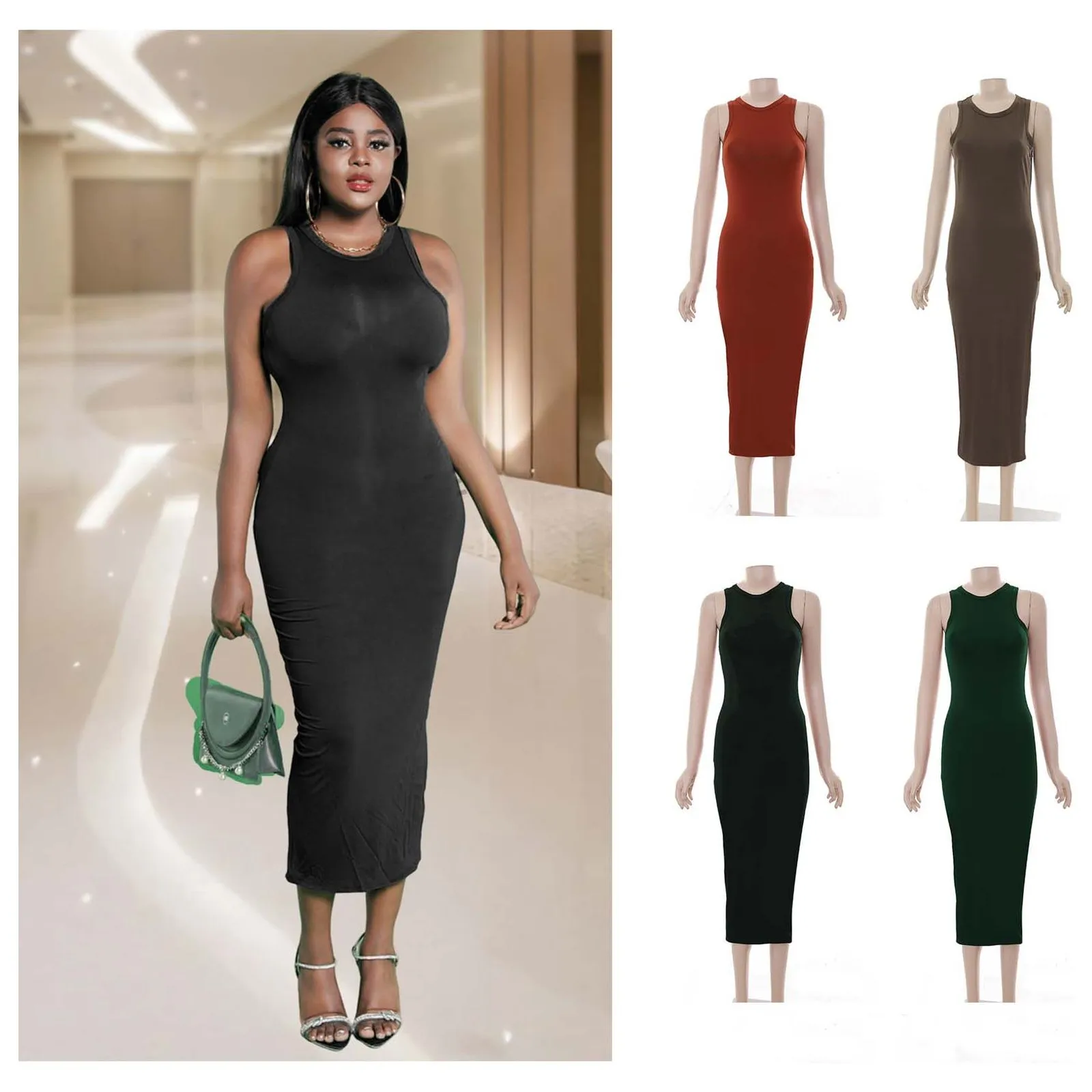 Stylish Round Neck Sleeveless Bodycon Dress for a Flattering Fit