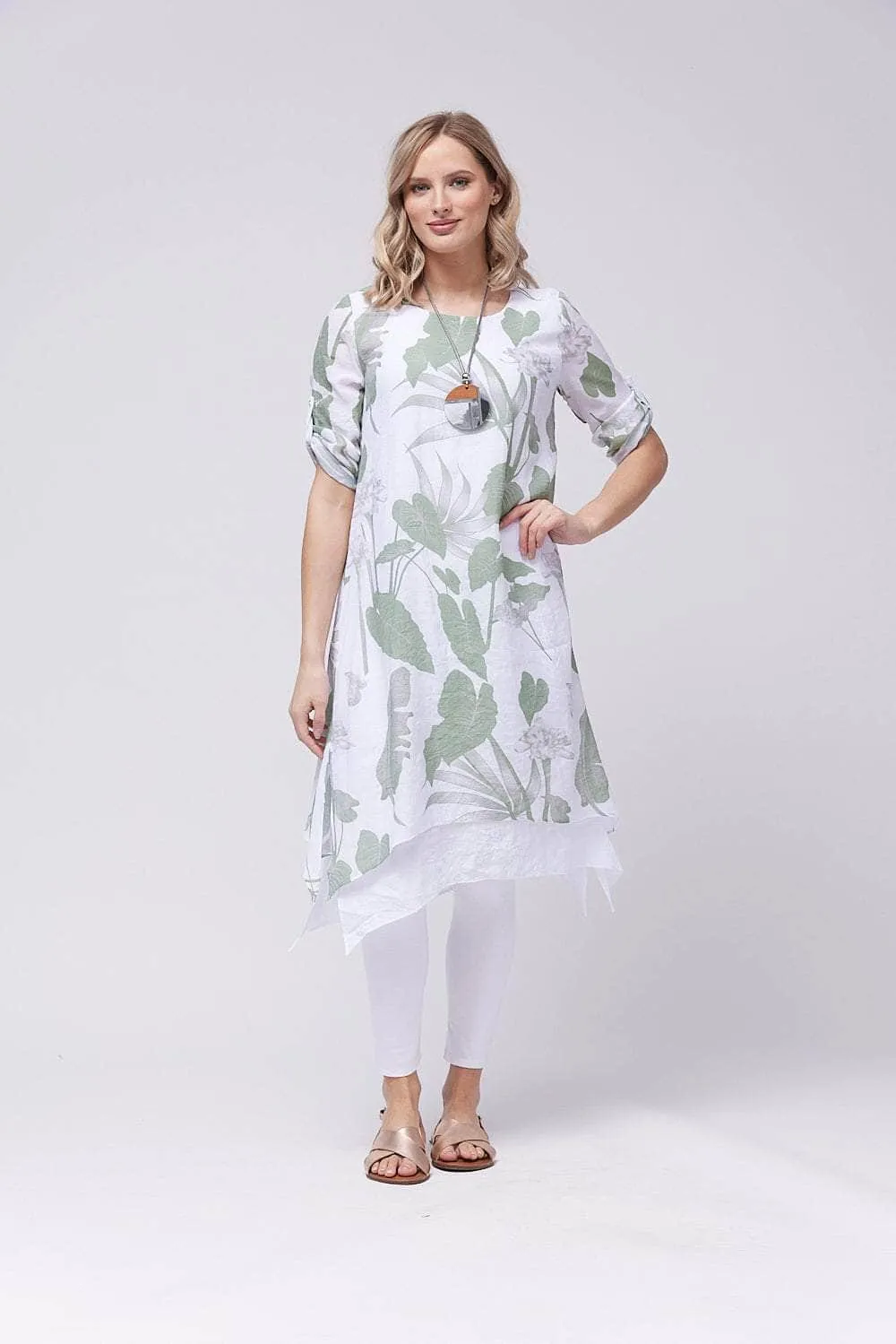 Saloos Botanically Printed Dress with Necklace