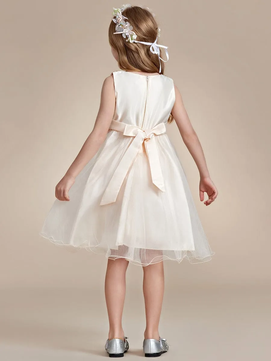 Sequin Bodice Double hemline Short Flower Girl Dress with Bowknot